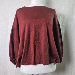 Anthropologie Velvet by Graham And Spencer Top SZ XS Maroon Puff Sleeve
